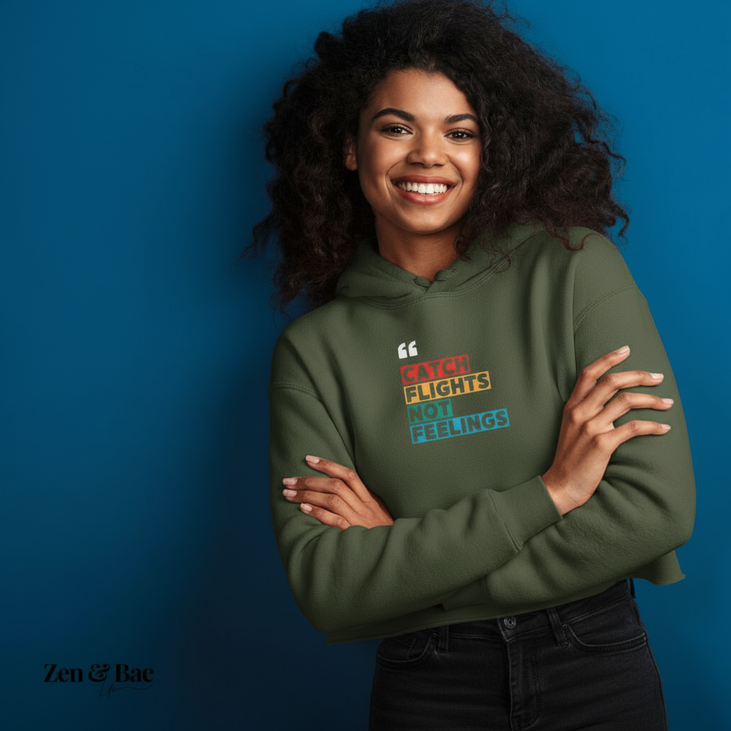 Catch Flights Not Feelings Hoodie – Women’s Crop Hoodie